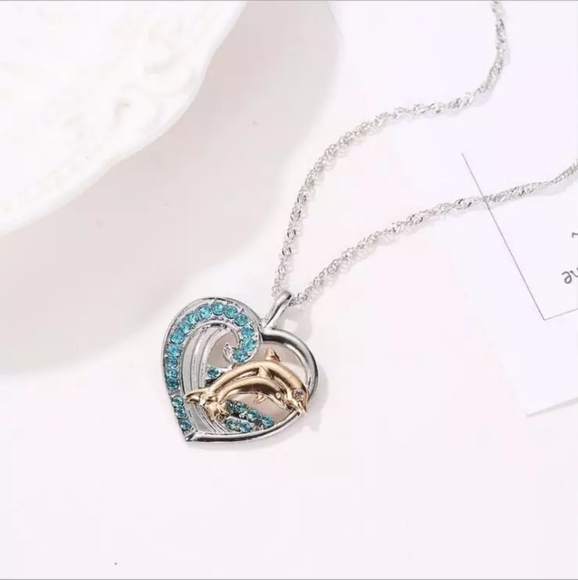 Trendy Dolphin Heart Rhinestone Necklaces Women St - Picture 2 of 4